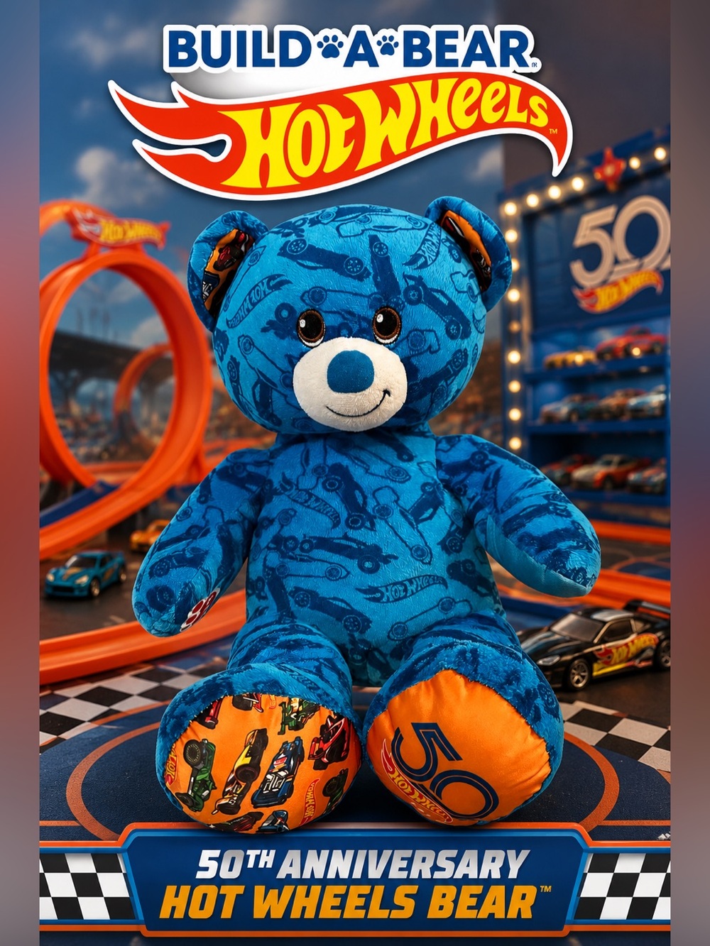 Build-A-Bear Hot Wheels 50th Anniversary Plush Bear